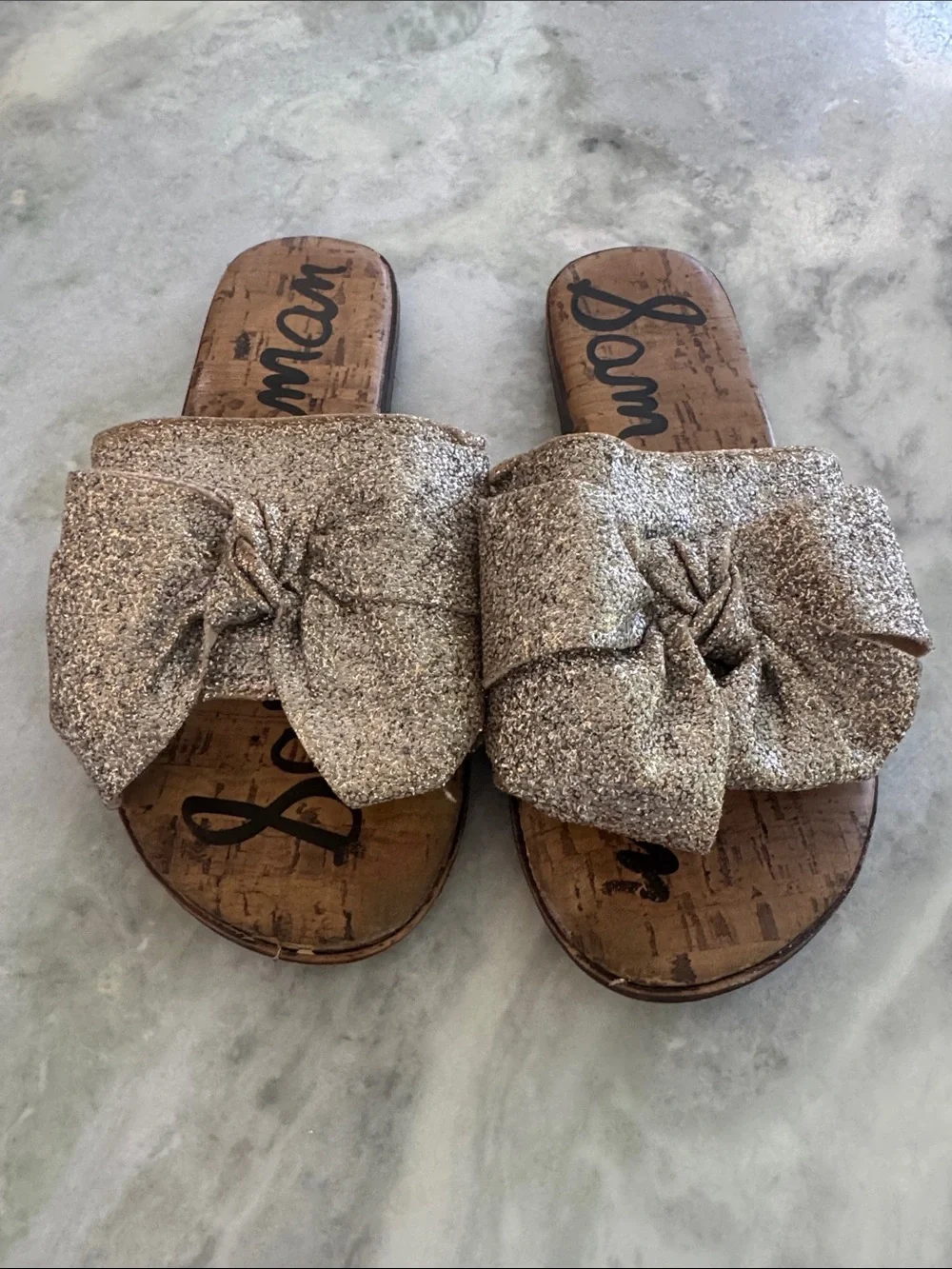 Sam Edelman Glitter Bow Slide Sandals - Silver
